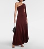 Caped one-shoulder satin gown