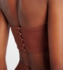 Shell-embellished cotton-blend bra top