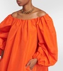 Puff-sleeve off-shoulder silk gown