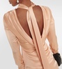 Tie-neck silk satin midi dress