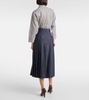 Vale pleated denim midi skirt