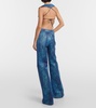 Embellished fur-print flared jeans