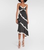 Lace-trimmed polka-dot silk midi dress