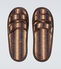 Duotone leather-trimmed slides