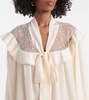 Bow-detail lace-trimmed silk blouse
