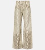 Snake-print mid-rise wide-leg jeans 