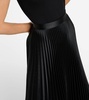 Pleated croc-effect satin midi skirt