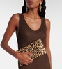 Leopard-print raffia clutch