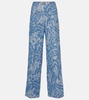 Printed cotton and linen wide-leg pants