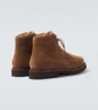 Corduroy-trimmed leather lace-up boots