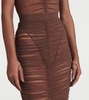 Ruched mesh midi skirt
