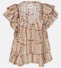 Madrana printed ruffled cotton blouse