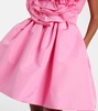 Floral-appliqué silk faille cocktail dress