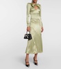 Silk satin midi dress w/ bow & cutout
