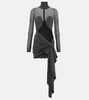 Mesh and wool draped minidress