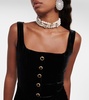 Feather-trimmed velvet minidress