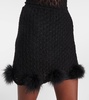 Feather-trimmed knitted miniskirt