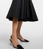 Leather-trimmed cotton midi dress