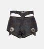 Embellished cutout denim shorts