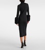 Faux shearling-trimmed virgin wool midi dress