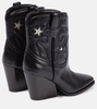 Embroidered faux leather ankle boots