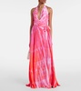 Tie-dye halterneck silk wrap dress
