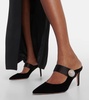 Macaron embellished velvet mules