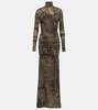 Printed high-neck gown