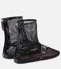 Fishnet leather-trimmed ankle boots