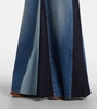 Patchwork high-rise denim maxi skirt