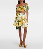 Floral pleated cotton poplin miniskirt