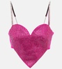 Heart crystal-embellished wool crop top