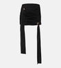 Embellished draped jersey miniskirt