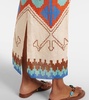 Printed tie-detail linen midi dress