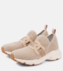 Leather-trimmed knit sneakers
