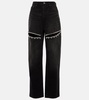 Embellished cutout straight jeans