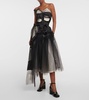 Floral-appliqué silk and tulle midi dress