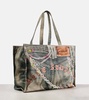 Large denim-effect printed canvas shopper