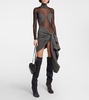 Mesh and wool draped minidress