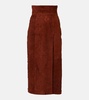 High-rise suede midi skirt
