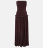 Strapless gathered jersey maxi dress