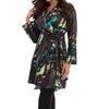 midnight belted collared rain jacket in black multi