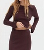 long sleeve ribbed knit top in chocolate