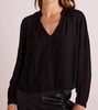 flowy tie neck pullover top in black