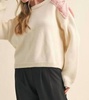 bow detailed shoulder sweater in ivory blush