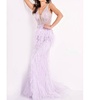 beaded and feather gown in lilac