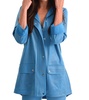 microfiber leather long hooded jacket in turquoise