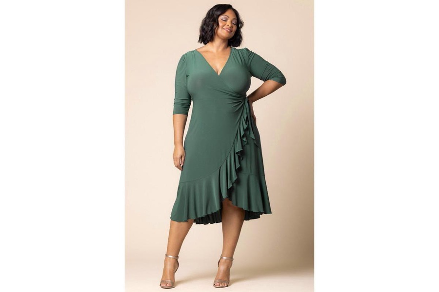Plus Size Whimsy Ruffled Midi Wrap Dress