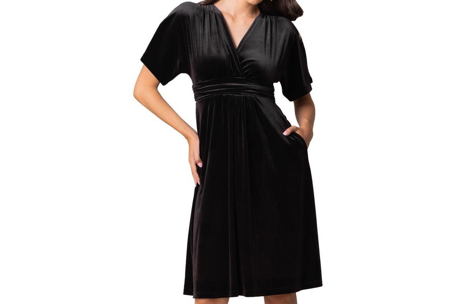 Women's Angelic Velvet Midi Cocktail Dress with Pockets