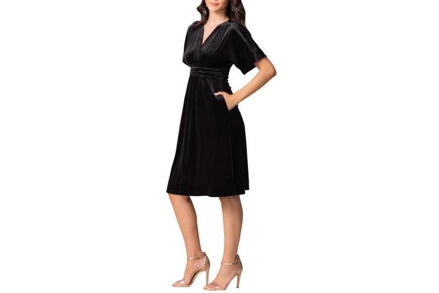 Women's Angelic Velvet Midi Cocktail Dress with Pockets